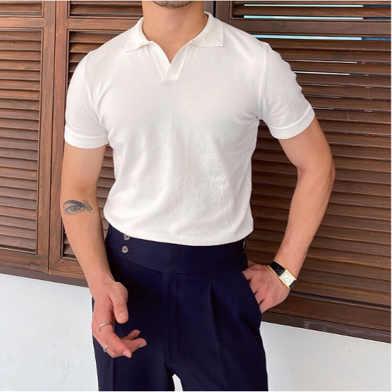 OLD MONEY V Collar Polo Shirt